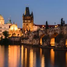 skyline of Prague at night